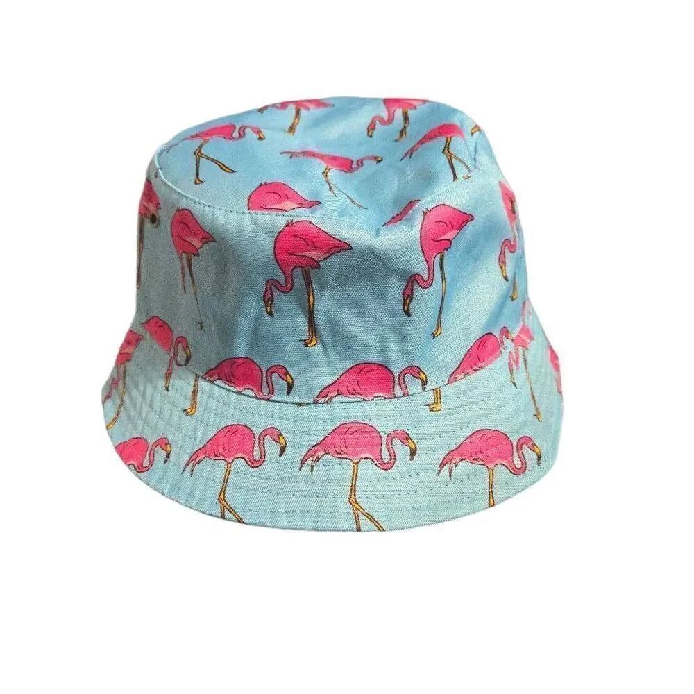 Beach Hat Women Flamingo Print Summer Fisherman Hat for Man Casual Double-Faced